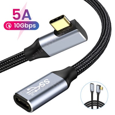 Cablu de prelungire 5A 100W tip C la USBC, cablu de prelungire masculin la femelă, PD, încărcare rapidă, cablu de transmisie 4K @60HZ pentru Macbook Pro Samsung