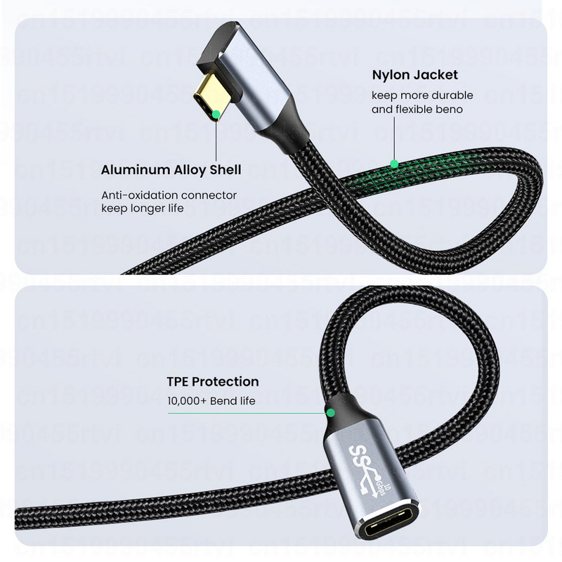 Cablu de prelungire 5A 100W tip C la USBC, cablu de prelungire masculin la femelă, PD, încărcare rapidă, cablu de transmisie 4K @60HZ pentru Macbook Pro Samsung