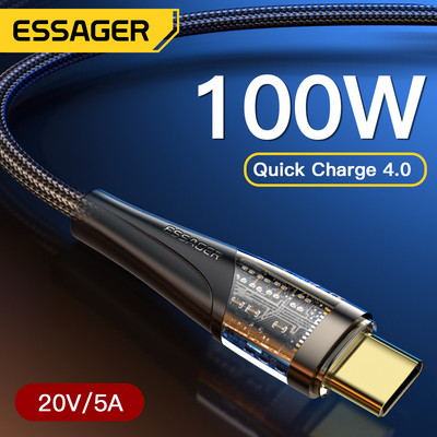 Essager PD 100W USB C σε καλώδιο τύπου C 5A Καλώδιο ταχείας φόρτισης τηλεφώνου φορτιστή για Samsung Xiaomi Huawei MacBook Pro iPad POCO