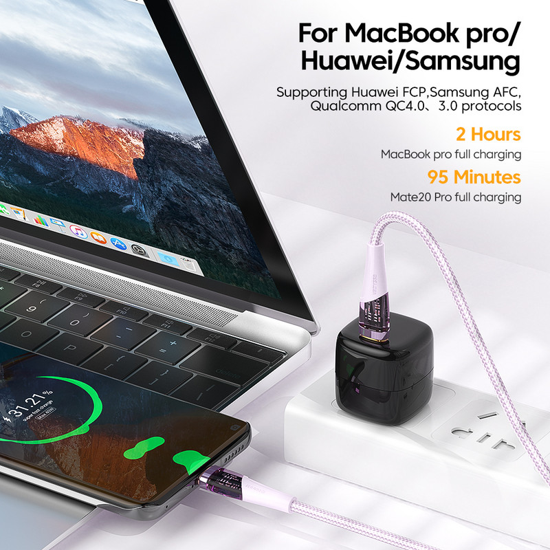 Cablu Essager PD 100W USB C la Type-C 5A Încărcare rapidă pentru telefon, cablu de sârmă pentru Samsung Xiaomi Huawei MacBook Pro iPad POCO