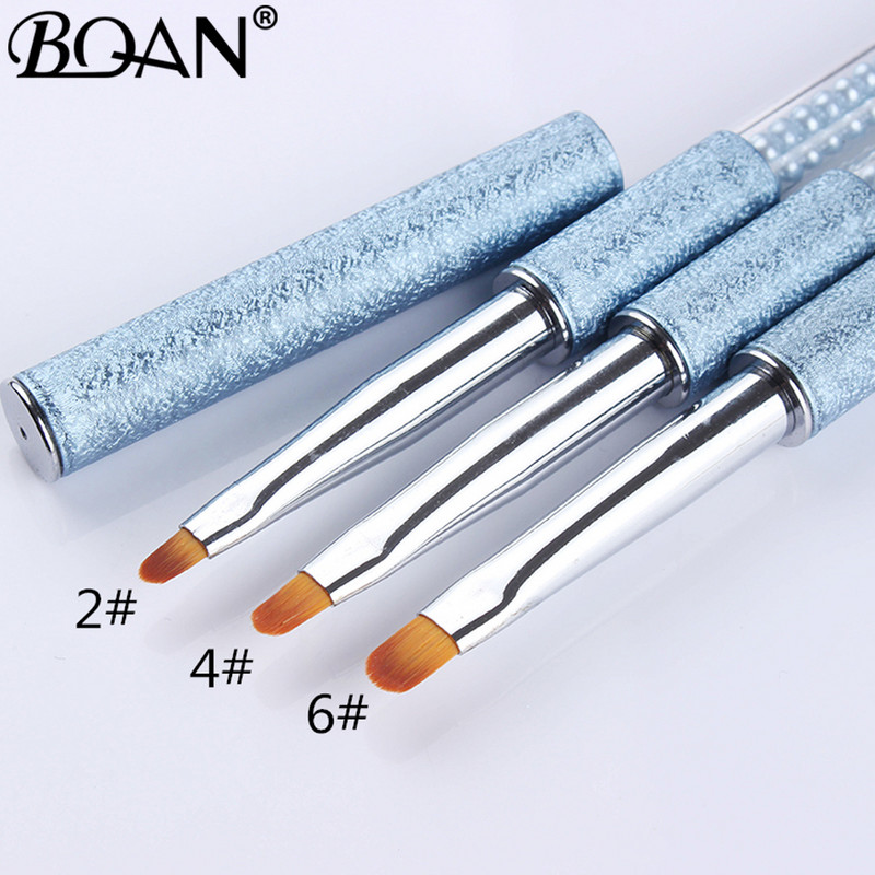 BQAN #4#6#8 Nail Art Blue Pearl ovális ecset akril csillogó géllakk bevonat hosszabbító 3D vonalrács szirom francia körömkefe