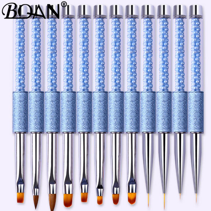 BQAN #4#6#8 Nail Art Blue Pearl ovális ecset akril csillogó géllakk bevonat hosszabbító 3D vonalrács szirom francia körömkefe
