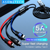 3 v 1 USB kábel pre Huawei pre iPhone 11 Pro Max 3 v 1 2 v 1 super rýchly nabíjací kábel 8-pinový kábel Micro USB typu C pre Xiaomi