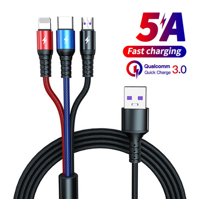 3 v 1 USB kábel pre Huawei pre iPhone 11 Pro Max 3 v 1 2 v 1 super rýchly nabíjací kábel 8-pinový kábel Micro USB typu C pre Xiaomi