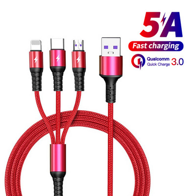 3 v 1 USB kábel pre Huawei pre iPhone 11 Pro Max 3 v 1 2 v 1 super rýchly nabíjací kábel 8-pinový kábel Micro USB typu C pre Xiaomi
