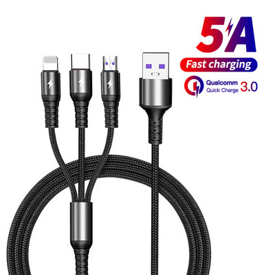 3 v 1 USB kábel pre Huawei pre iPhone 11 Pro Max 3 v 1 2 v 1 super rýchly nabíjací kábel 8-pinový kábel Micro USB typu C pre Xiaomi