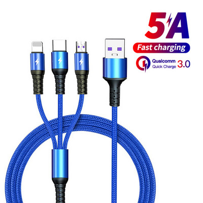 3 v 1 USB kábel pre Huawei pre iPhone 11 Pro Max 3 v 1 2 v 1 super rýchly nabíjací kábel 8-pinový kábel Micro USB typu C pre Xiaomi