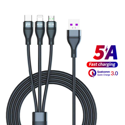 3 v 1 USB kábel pre Huawei pre iPhone 11 Pro Max 3 v 1 2 v 1 super rýchly nabíjací kábel 8-pinový kábel Micro USB typu C pre Xiaomi