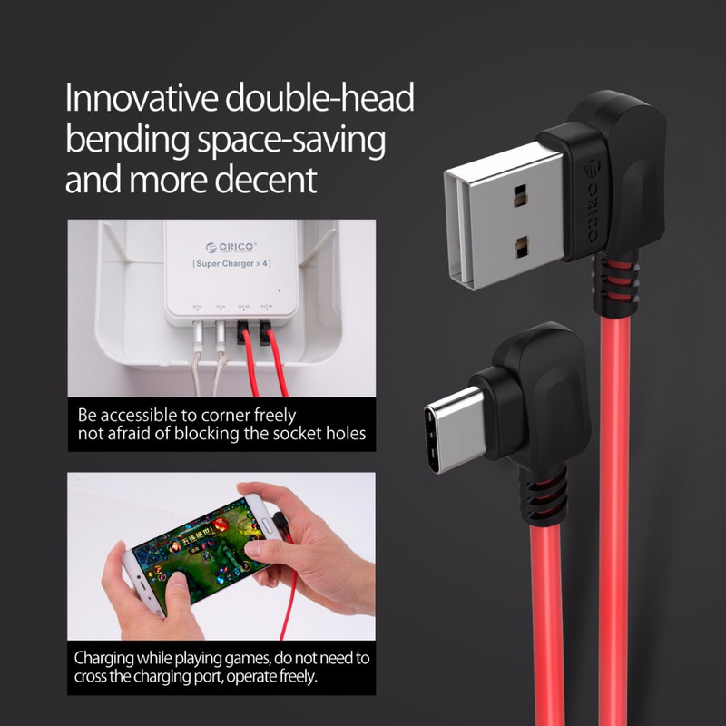 ORICO pravouhlý ohyb pre telefóny s USB TYPE C, nabíjací kábel USB pre Samsung Galaxy S8 Note 8, OnePlus 2, pre Xiaomi 4C USB-C