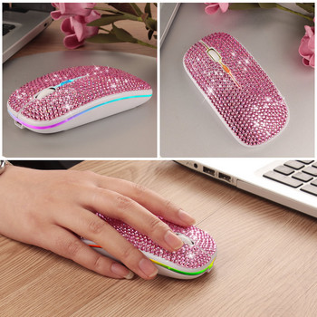 Безжична мишка Bluetooth5.2 RGB акумулаторна мишка Rhinestone Computer Silent Mause Ергономична игрална мишка с подсветка за лаптоп PC