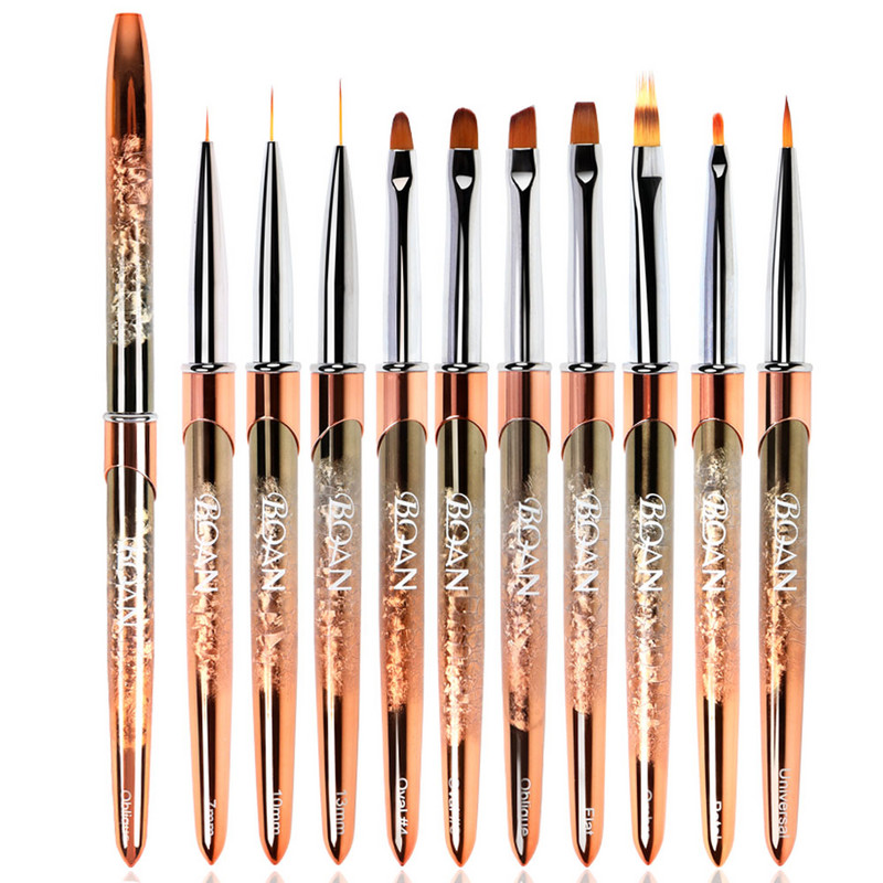 BQAN 1 PC Четка за рисуване на нокти от розово злато UV Gel Brush Четка за нокти Четки за рисуване на линии Нокти Crystal Acrylic Liner Инструменти за писалка за рисуване