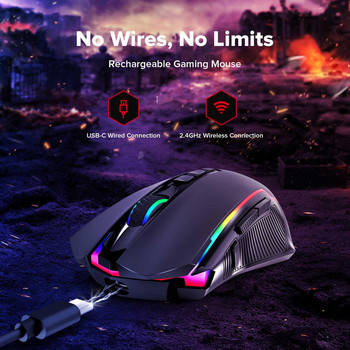 Redragon Gaming Mouse M910-KS RANGER LITE USB-C кабелна 2.4G безжична мишка за геймъри, RGB подсветка, 8000 DPI, програмируем бутон