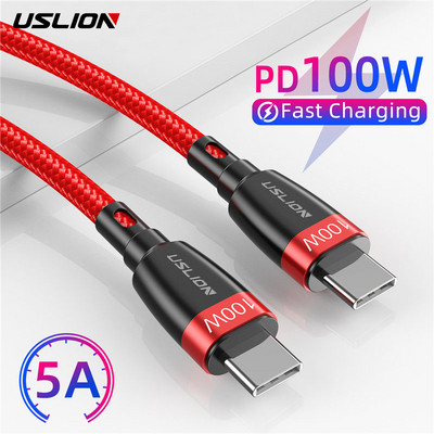 USLION 100W USB C към USB Type C кабел за Xiaomi 12 Pro Samsung Huawei Quick Charge 4.0 PD Бързо зареждане за лаптоп MacBook Pro