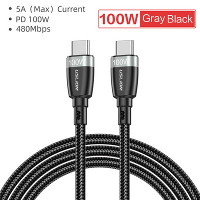 USLION 100 W USB C-C-tüüpi USB kaabel Xiaomi 12 Pro Samsung Huawei kiirlaadimise 4.0 PD kiirlaadimise jaoks MacBook Pro sülearvuti jaoks