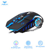 AULA S20 Professzionális Gaming Mouse 2400 DPI Állítható USB Vezetékes Háttérvilágítású Ergonomikus Optikai LED Egér Számítógépes Laptop PC-hez