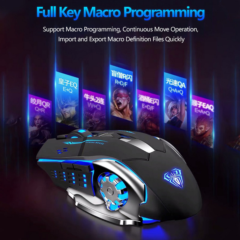 AULA S20 Professzionális Gaming Mouse 2400 DPI Állítható USB Vezetékes Háttérvilágítású Ergonomikus Optikai LED Egér Számítógépes Laptop PC-hez