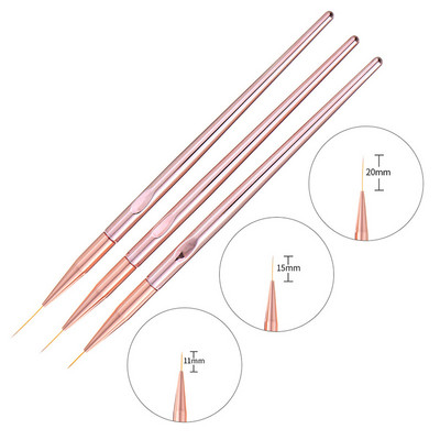 3db/szett Nail Art akril francia csíkos körömdíszítő bélés 3D tippek manikűr Ultravékony vonalú rajztoll UV gél ecsetek festőeszköz