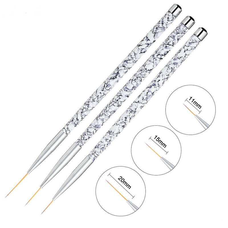 3db/szett Nail Art akril francia csíkos körömdíszítő bélés 3D tippek manikűr Ultravékony vonalú rajztoll UV gél ecsetek festőeszköz