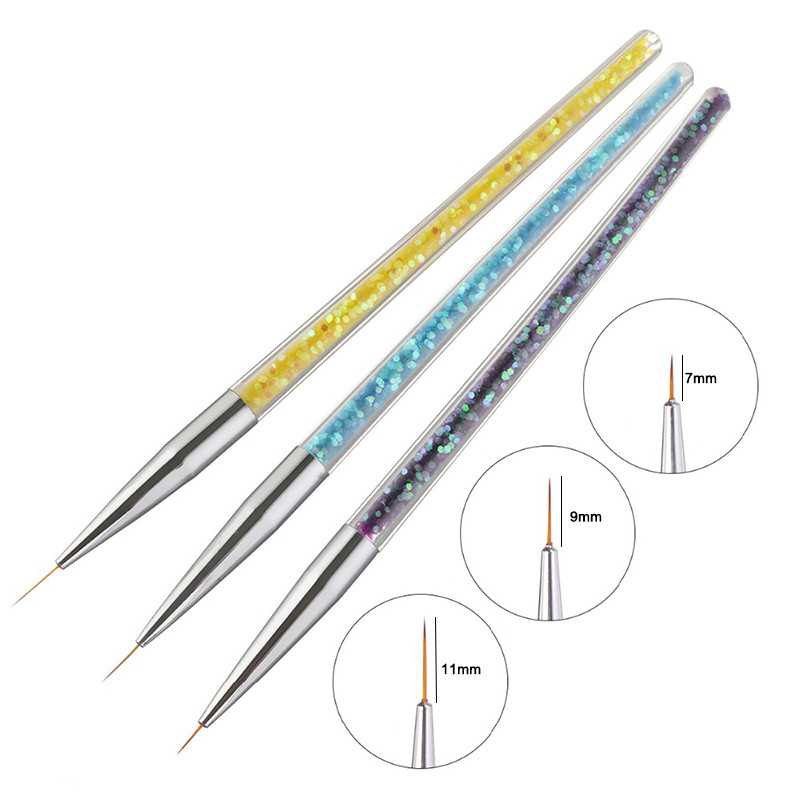 3db/szett Nail Art akril francia csíkos körömdíszítő bélés 3D tippek manikűr Ultravékony vonalú rajztoll UV gél ecsetek festőeszköz