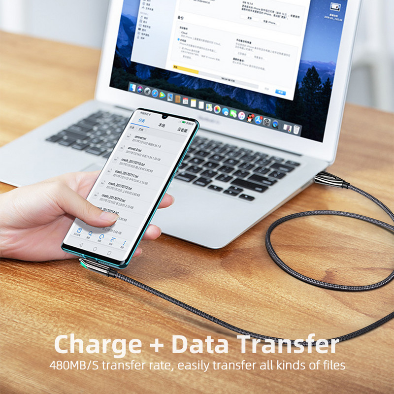 Essager 66W USB tipo C laidas, skirtas Huawei P40 Mate 40 30 Pro 6A 5A greito įkrovimo USB-C USBC įkroviklis 90 laipsnių c tipo duomenų laidas