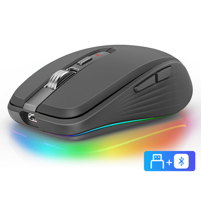 Eredeti FMOUSE M303 vezeték nélküli egér Type-C Bluetooth&2.4G kettős üzemmódú újratölthető RGB egér USB vevő 4 DPI állítható hangerővel