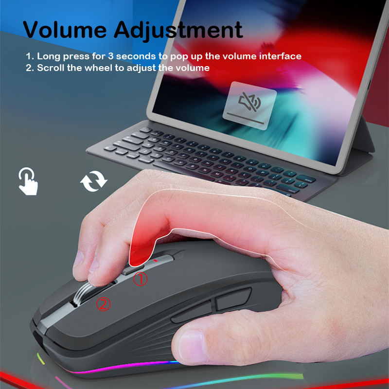Eredeti FMOUSE M303 vezeték nélküli egér Type-C Bluetooth&2.4G kettős üzemmódú újratölthető RGB egér USB vevő 4 DPI állítható hangerővel
