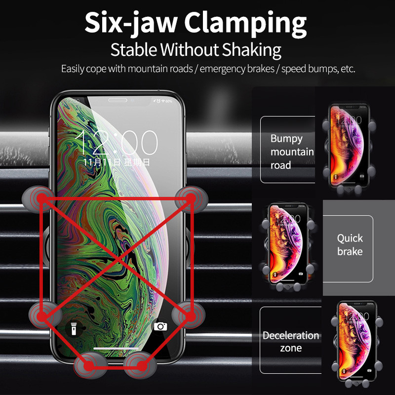 Univerzalni 6 točaka, čvrsti preklopni držač za telefon u automobilu Gravitacijski držač za automobil za telefon u automobilu, kopča za montažu na ventilacijski otvor, stalak za držač pametnog telefona
