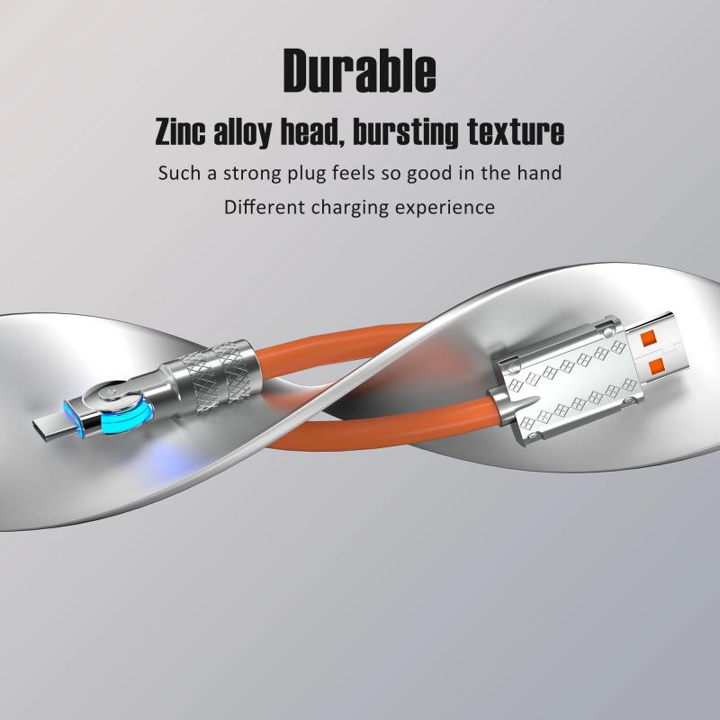 Usb Type-C 120W 6A ülikiire laadimiskaabel 180 kraadi pöörleva küünarnuki tsingisulamist mängulaadimiskaabel Samsung Huawei Xiaomi jaoks