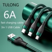 TULONG 6A Super brzo punjenje 3n1 USB kabel za punjenje Najlonski pleteni podatkovni kabel One Drag Three Apple TYPE-C Huawei Android Universal
