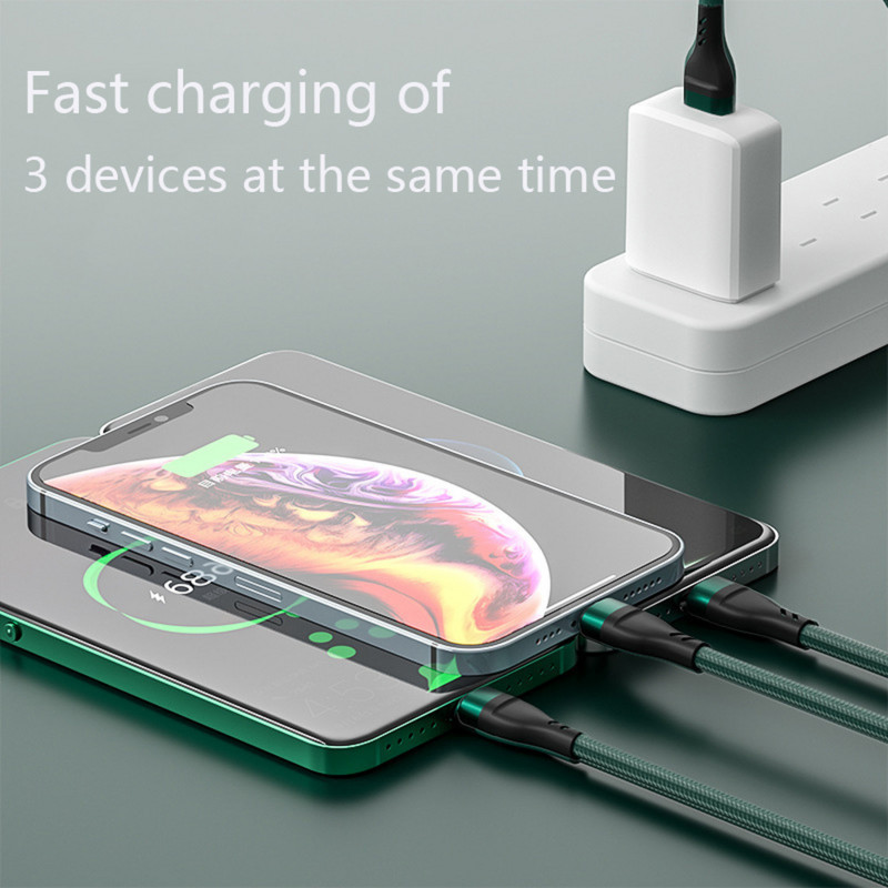 TULONG 6A Super brzo punjenje 3n1 USB kabel za punjenje Najlonski pleteni podatkovni kabel One Drag Three Apple TYPE-C Huawei Android Universal