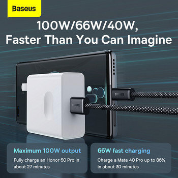 Baseus 100W Fast Charging USB C Cable For Honor 50 Pro 66W 40W Type C Cable Charger For Huawei P50 P40 P30 Mate 40 Mate 30 Pro