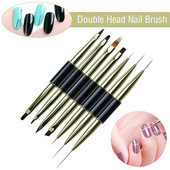 1 db Duplafejű Nail Art Stripes Lines Liner DIY festőecset folyékony púder akril UV gél hosszabbító rajztoll