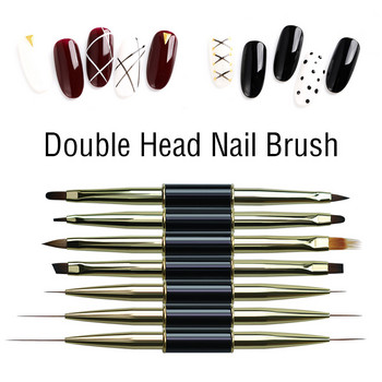 1PC Double Head Nail Art Stripes Lines Liner Πινέλο ζωγραφικής DIY Liquid Powder Ακρυλικό UV Gel Επέκταση στυλό σχεδίασης