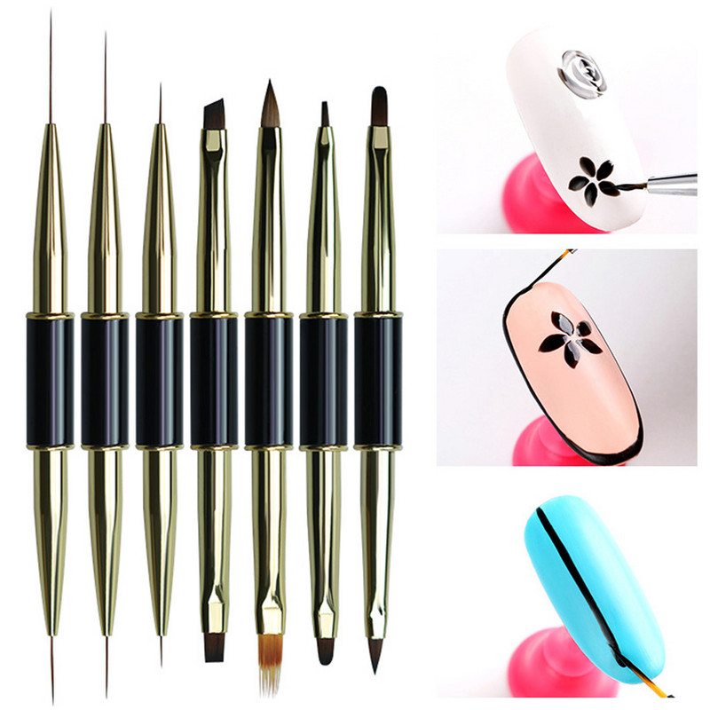 1 db Duplafejű Nail Art Stripes Lines Liner DIY festőecset folyékony púder akril UV gél hosszabbító rajztoll