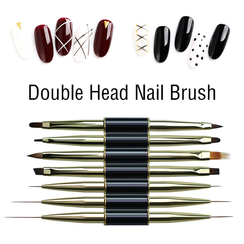 1 db Duplafejű Nail Art Stripes Lines Liner DIY festőecset folyékony púder akril UV gél hosszabbító rajztoll