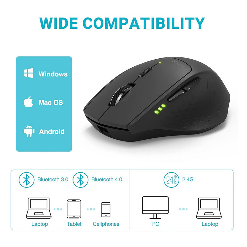 Originalni Rapoo punjivi bežični miš s više načina rada, jednostavno prebacivanje između 2.4G i Bluetooth-kompatibilnog za PC i Mac