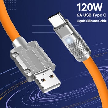 Type-C кабел 120W 6A Супер бързо зареждане Течен силиконов USB кабел за бързо зареждане за Xiaomi Huawei Samsung Pixel USB Bold Data Line