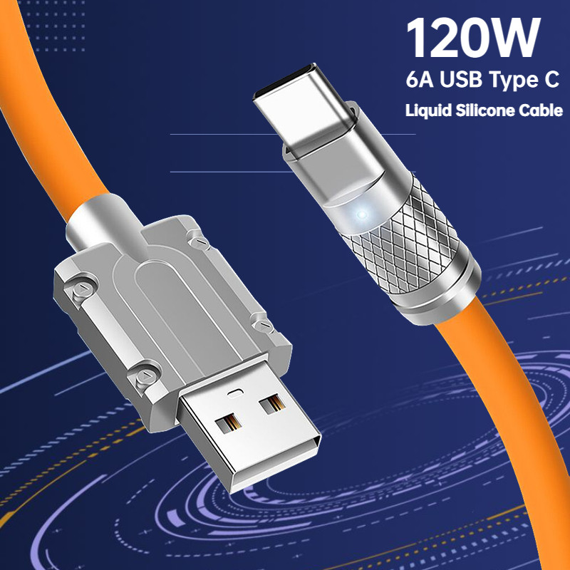 Καλώδιο Type-C 120W 6A Super Fast ChargeLiquid Silicone Quick Charge USB Cable for Xiaomi Huawei Samsung Pixel USB Bold Line