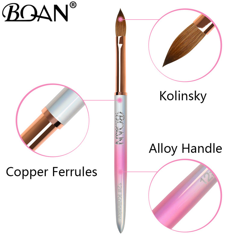 BQAN #2-#14 Gradient Kolinsky akril körömkefe tiszta körömkefék akril alkalmazáshoz Professzionális körömfestő ecsetkészlet