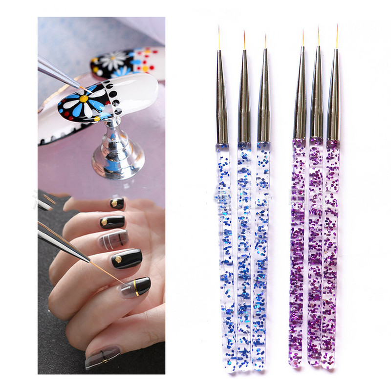 3db/készlet Nail Art Rajz Bélés Pen Nail Art Akril UV Gél Hosszabbító Ecset Csíkok Virág Barkács Design Rajz Liner Toll Manikűr
