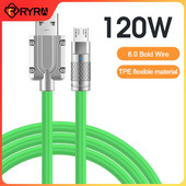 RYRA 120W 6A Super Fast Charge Liquid Silicone Cable Type-C Charger Data Cable for Xiaomi Huawei Samsung USB Bold Data Line 1m