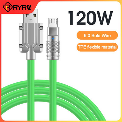 RYRA 120W 6A Супер бързо зареждане Течен силиконов кабел Type-C Зарядно устройство Кабел за данни за Xiaomi Huawei Samsung USB Bold Data Line 1m
