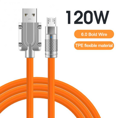 RYRA 120W 6A Super Fast Charge Liquid Silicone Cable Type-C Charger Data Cable for Xiaomi Huawei Samsung USB Bold Data Line 1m