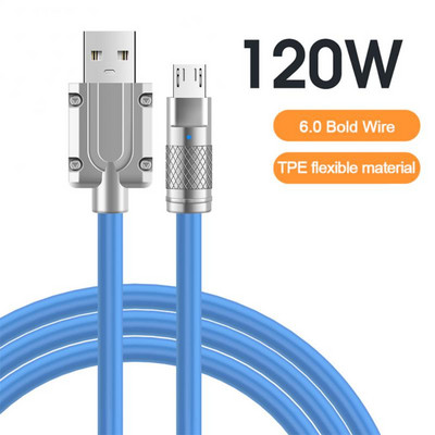RYRA 120W 6A Super Fast Charge Liquid Silicone Cable Type-C Charger Data Cable for Xiaomi Huawei Samsung USB Bold Data Line 1m