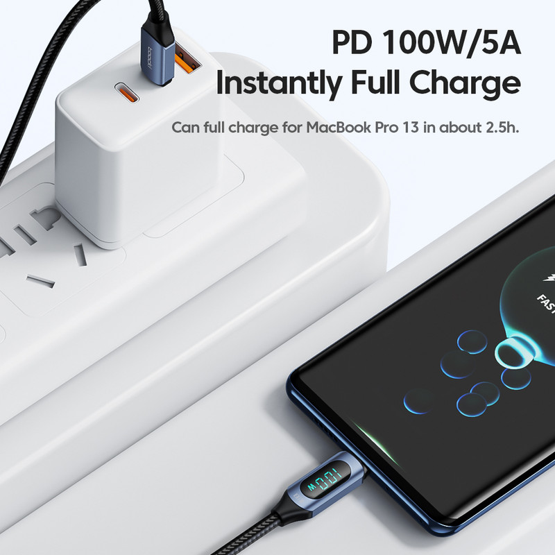 100W kabel tipa C u tip C PD punjač za brzo punjenje USB C u USB C kabel za digitalni zaslon za Macbook Xiaomi Samsung kabel tipa C