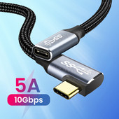 HD 4K USB C prailginimo laidas 100 W PD 5A stačiu kampu sulenktas 90 laipsnių Gen 2 USB 3.1 tipo C ilgintuvas, skirtas Macbook Samsung nešiojamam kompiuteriui