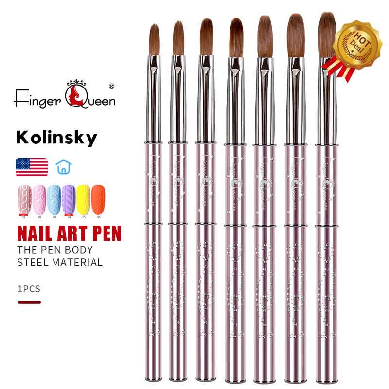 Kolinsky Sable Brush Nail Art Pink Metal SalonBuilder Crystal Carve Design 3D Minta Design Köröm kellékek Ail felszerelésekhez