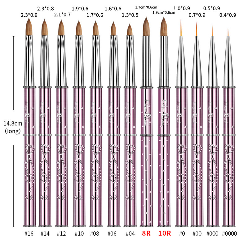 Kolinsky Sable Brush Nail Art Pink Metal SalonBuilder Crystal Carve Design 3D Minta Design Köröm kellékek Ail felszerelésekhez