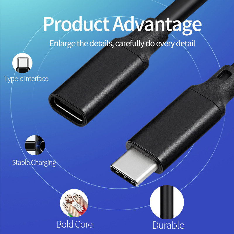 C-tüüpi pikenduskaabel USB C pikendusjuhe PD100W 5A 10Gbps isasest emasele USB 3.1 USB-C-tüüpi USB 5A laadimisandmejuhtmed