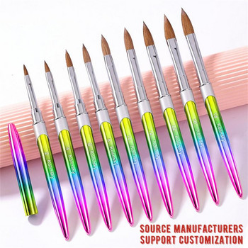 Градиентна цветна четка за нокти 3D Pure Handmade Carved Round Smoothly Nail Brush Acrylic Kolinsky Professional Salons Направи си сам четка за нокти